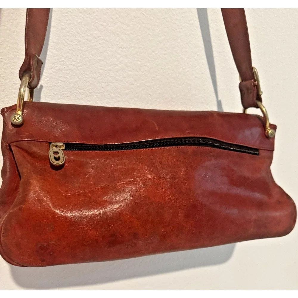 Vintage Marino Orlandi Italian Cognac Leather Large Shoulder Bag